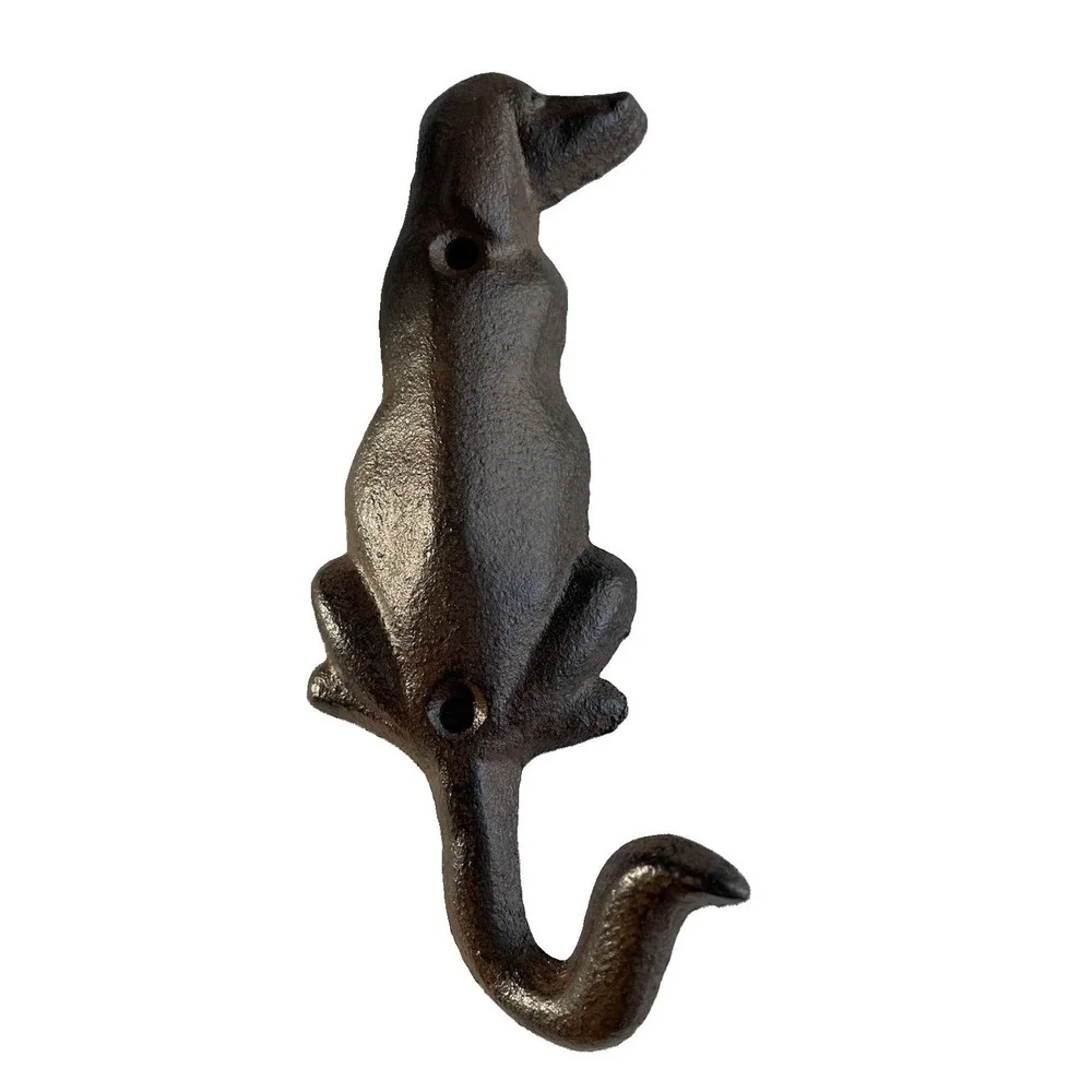 Cast Iron Dog Wall Hook Rustic Brown Coat Key Leash Holder Farmhouse Cottagecore